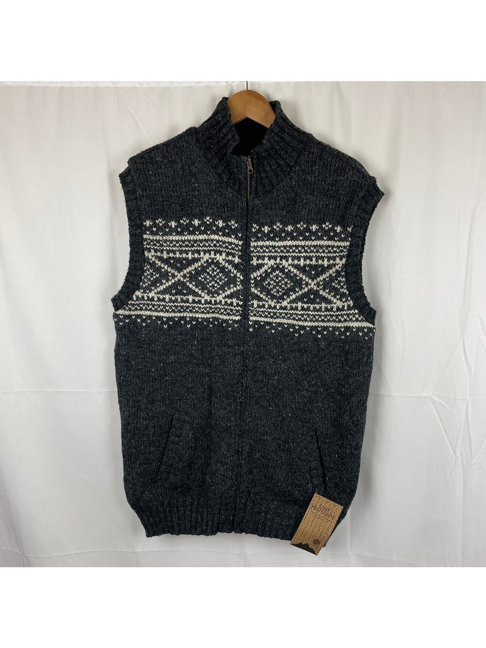Lost Horizons Men's Sven Fleece Lined Wool Vest Full Zip Natural Black Size XL